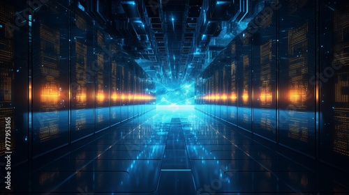Glowing futuristic digital design of a network server 