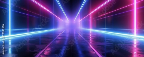 Futuristic cyberpunk neon deserted City Street at night