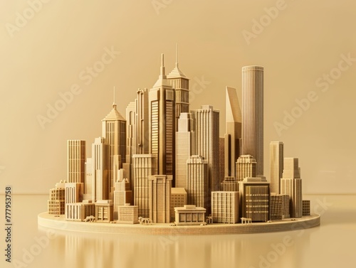 3D render style of a downtown, isolated on tan backdrop photo