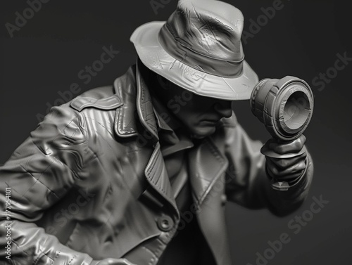 3D render clay style of private investigators looking for evidence, isolated on dark gray background photo