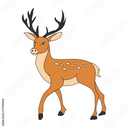 Fototapeta Naklejka Na Ścianę i Meble -  Colorful Deer Clipart. Cartoon Wild Animals Clipart Set for Lovers of Wildlife. 