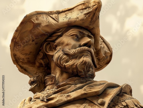 3D render clay style of a European conquistador with pirate hat photo