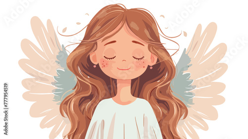 Animated girl with angel wings smiling with eyes