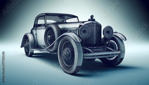 3D wireframe model of a classic car  showcasing the body shape  wheels