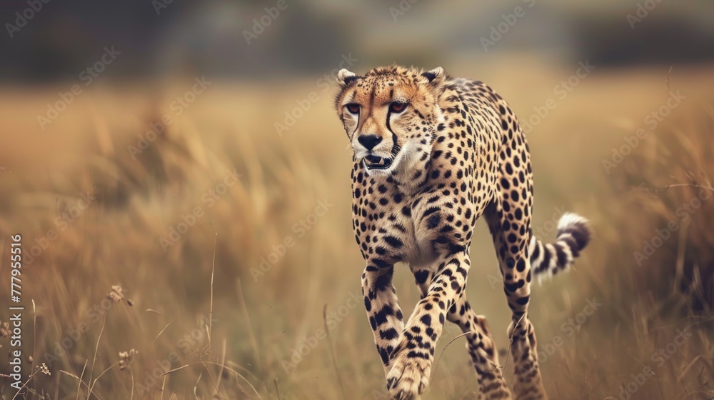 Obraz premium Cheetah running to chase prey in the savanna