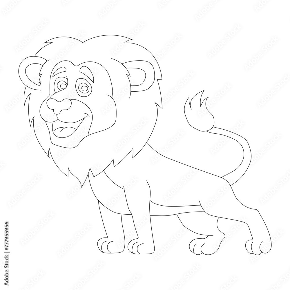 Fototapeta premium Outline Lion Clipart. Cartoon Wild Animals Clipart Set for Lovers of Wildlife. 