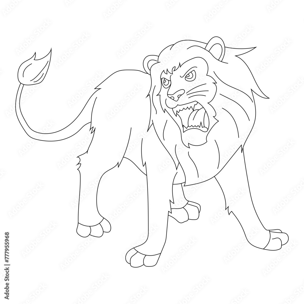 Obraz premium Outline Lion Clipart. Cartoon Wild Animals Clipart Set for Lovers of Wildlife. 