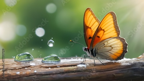 Snapshot of a butterfly on a tree trunk photo