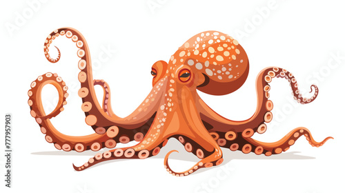 Flat octopus illustration. Marine animal drawin © Aliha
