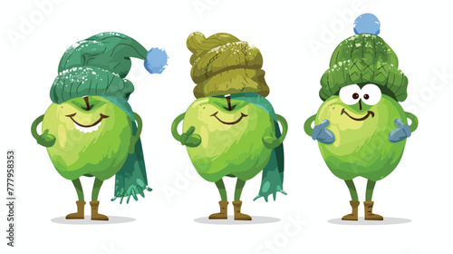 Funny green apple character in warm winter clothes k