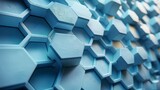 Hexagonal blocks of blue, reminiscent of honeycomb, glisten with dewdrops, presenting a vibrant fusion of nature-inspired geometry and refreshing coolness.blue background