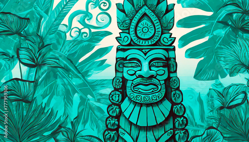 Tropical Teal Tiki God Statue