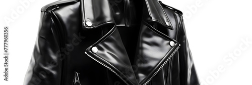 A black leather jacket isolated on white background photo