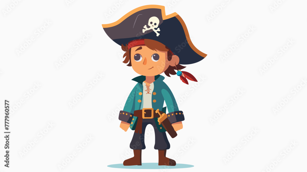 Pirate boy blue flat isolated on white background