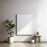 Mockup of a white empty poster in a minimal interior style