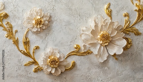 background with flowers ,flowers on the background decorative flowers and golden elements Light decorative texture of a plaster wall with voluminous pink 