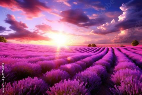 Lavender fild, A blooming field of lavender under a sunny sky , AI generated