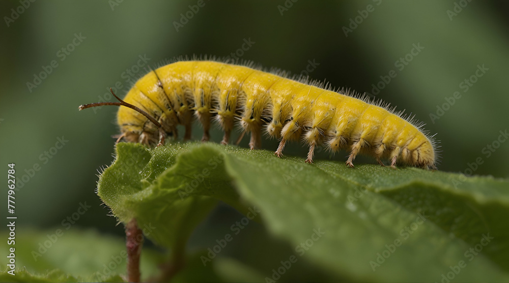 Monarch caterpillar eating milkweed, common tiger, wanderer, and black-veined brown a large insect with yellow and black stripes.generative.ai