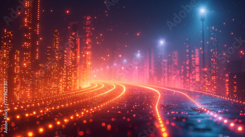 Smart city and abstract polygon pattern connection with speed line light, big data connection technology concept.
