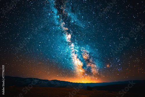 A breathtaking view of the Milky Way galaxy, its millions of stars sparkling against a dark night sky,