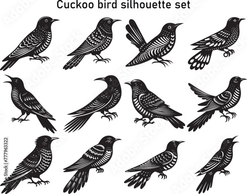 Set of cuckoo bird silhouette Vector illustration photo