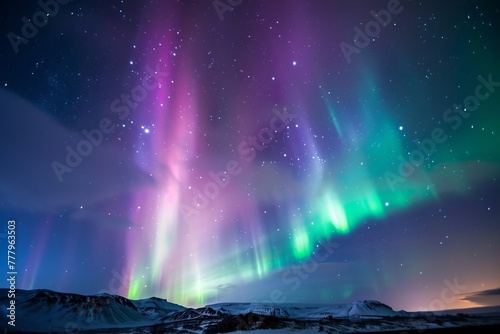 Northern Lights Dancing in The Polar Skies, With Vibrant Hues of Green, Purple, and Blue Illuminating The Darkness, Generative AI