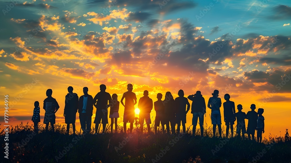 Silhouetted Figures Witnessing an Awe-Inspiring Sunrise,Symbolizing Unity and Shared Silhouetted Figures Witnessing an Awe-Inspiring Sunrise,Symbolizing Unity and Shared