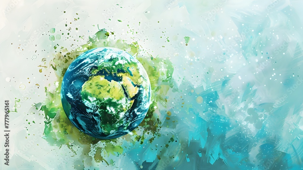 Vibrant Watercolor Rendering of a Flourishing,Eco-Friendly Globe