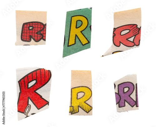 Ransom comics font type R from printout comics, HQ, cutout, collage element for graphic design, png isolated on transparent background	