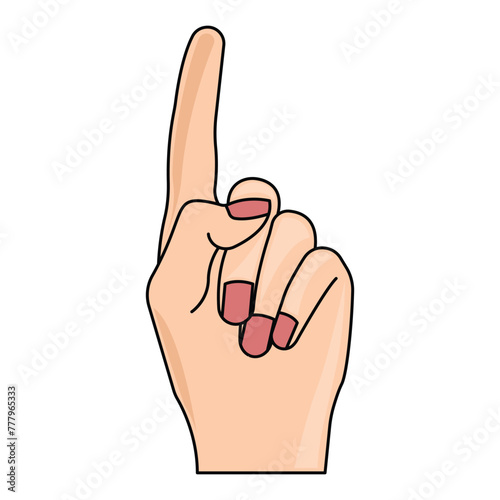 Number 1 (one) fan hand with finger raised flat vector icon