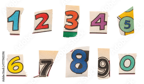 Ransom comics font type numbers from printout comics, HQ, cutout, collage element for graphic design, png isolated on transparent background	