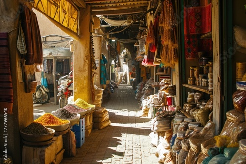 A bustling market  filled with spices and textiles, AI generated © Tanu