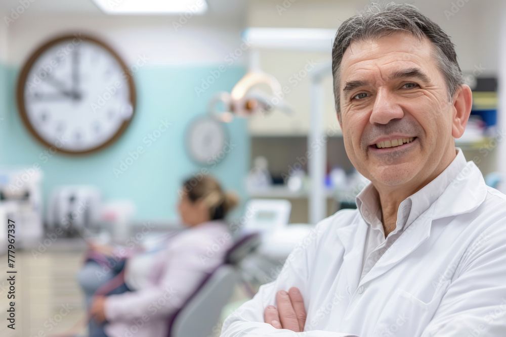 Obraz premium Friendly Dentist in Clinic