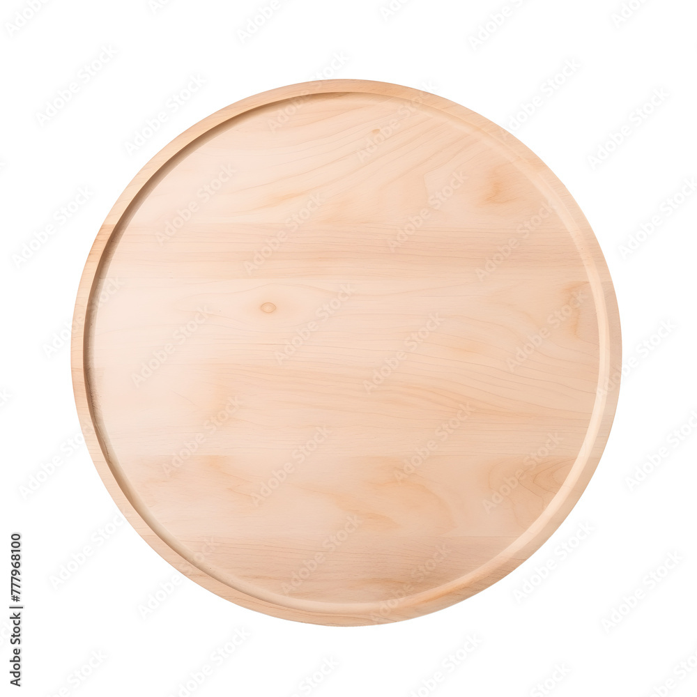 Top view of pizza wooden cutting board isolated on white and transparent background Top view of pizza wooden cutting board isolated on white and transparent background