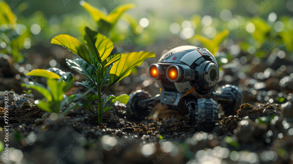 smart robotic farmers in agriculture futuristic robot automation to work to spray chemical fertilizer or increase efficiency. smart robotic farmers in agriculture futuristic robot automation to work to spray chemical fertilizer or increase efficiency.