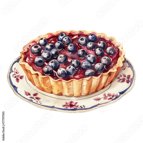A hand-drawn watercolor tart. High resolution png with a transparent background. Generative AI