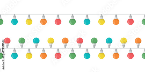 Colored light bulbs seamless borders