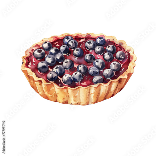 A hand-drawn watercolor tart. High resolution png with a transparent background. Generative AI
