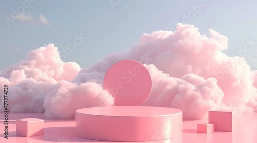 Pink Colored Theme Podium with Sky and Clouds © DeIllusion