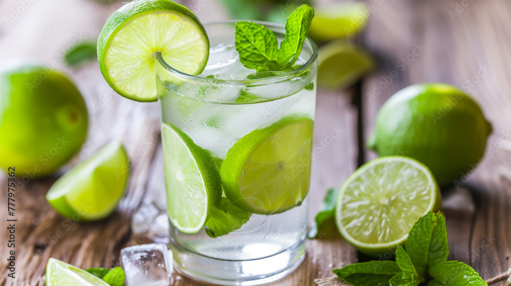 lime diet detox beverages on background. Generative Ai lime diet detox beverages on background. Generative Ai