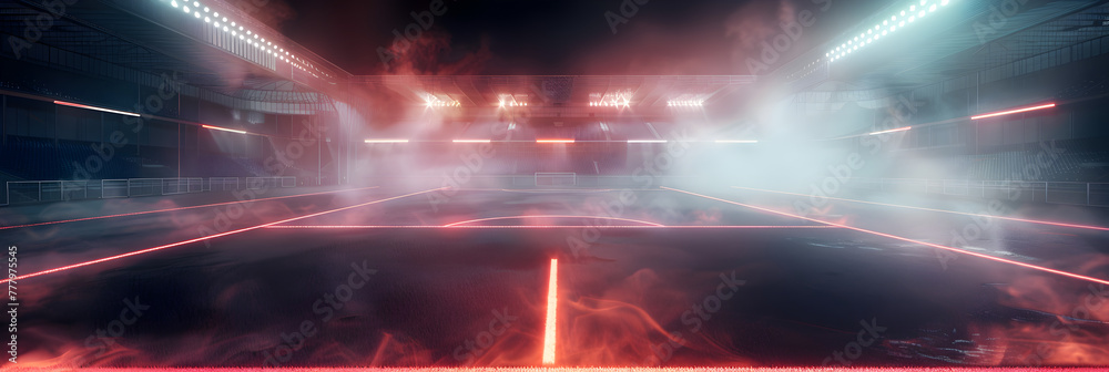 A stage with a light on it and a blur of lights on it Abstract neon matrix technological stage cyber. 
