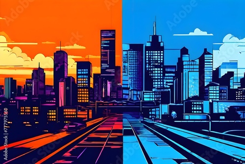 cityscape in vibrant colors that meet WCAG accessibility standards photo