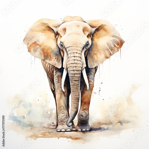 A standing elephant watercolor clipart illustration on white background