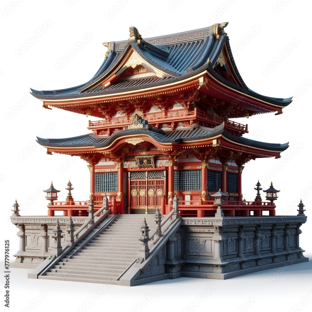 Japanese temple 3d illustration isolated on white background Japanese temple 3d illustration isolated on white background