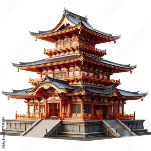 Japanese temple 3d illustration isolated on white background