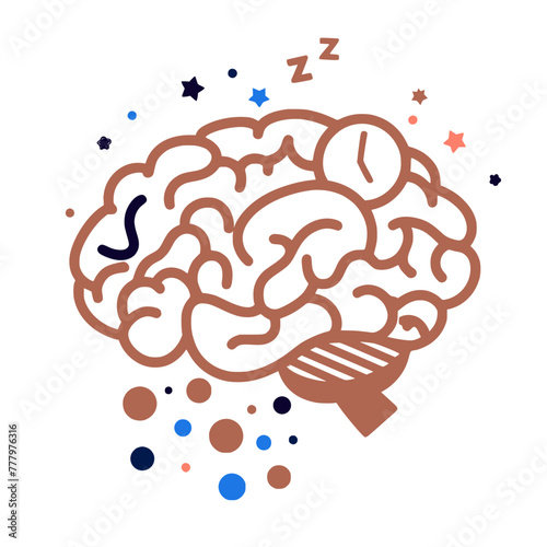Cognitive States : Minimalist Concept illustration of restful sleep and brain	
