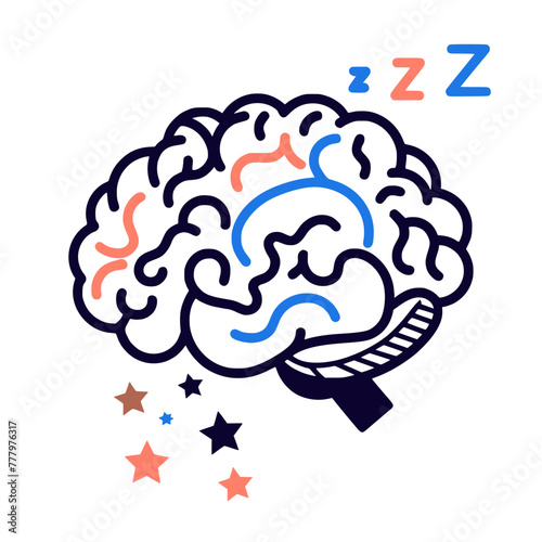 Cognitive States : Minimalist Concept illustration of restorative sleep and brain	
