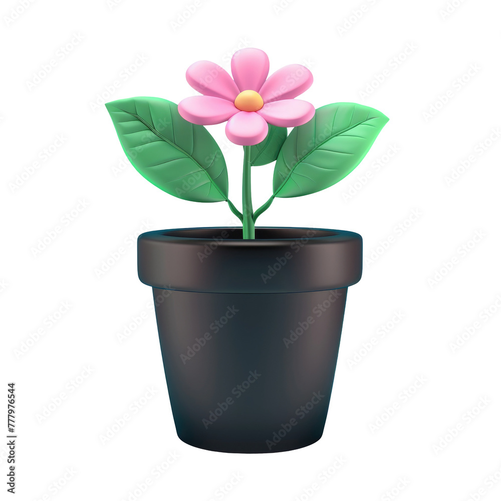 Naklejka premium A flower in a pot with green leaves