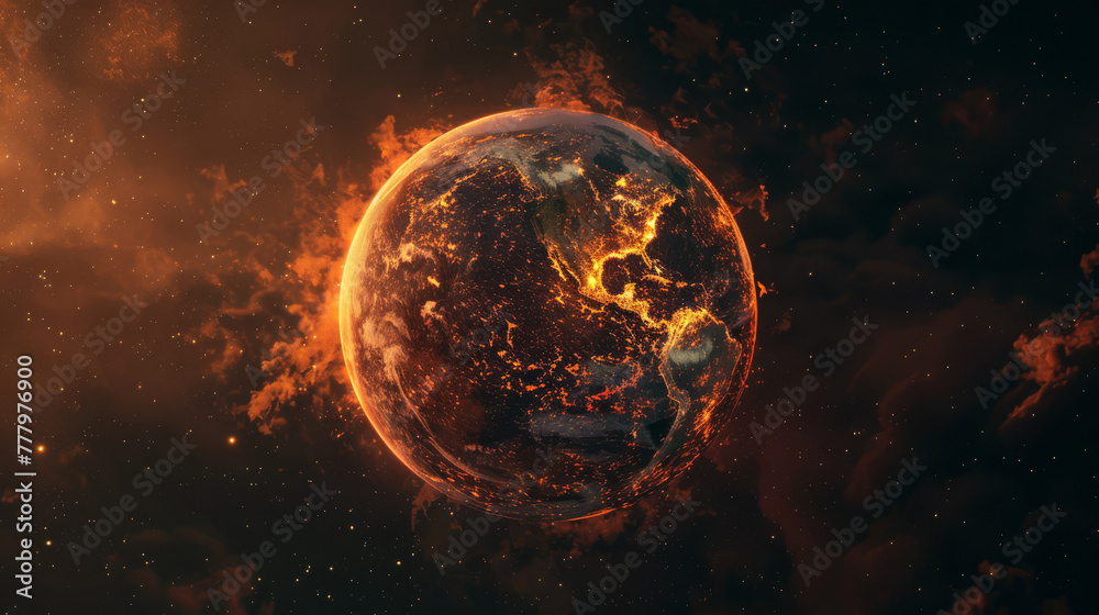 Aerial view of Earth with visible heatwaves distorting continents, photorealistic,