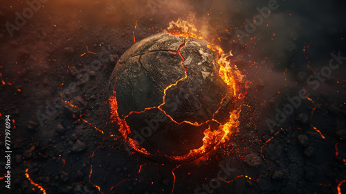 Earth cracking, revealing a fiery core, surreal,